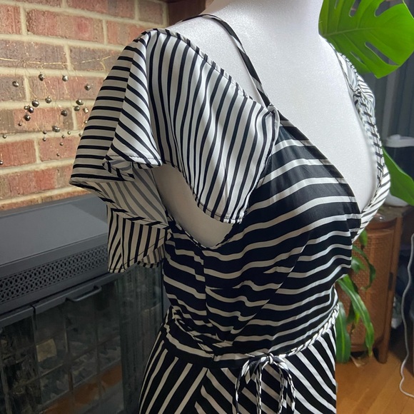 Striped Off-The-Shoulder Midi Wrap Dress, Size M - Picture 6 of 14